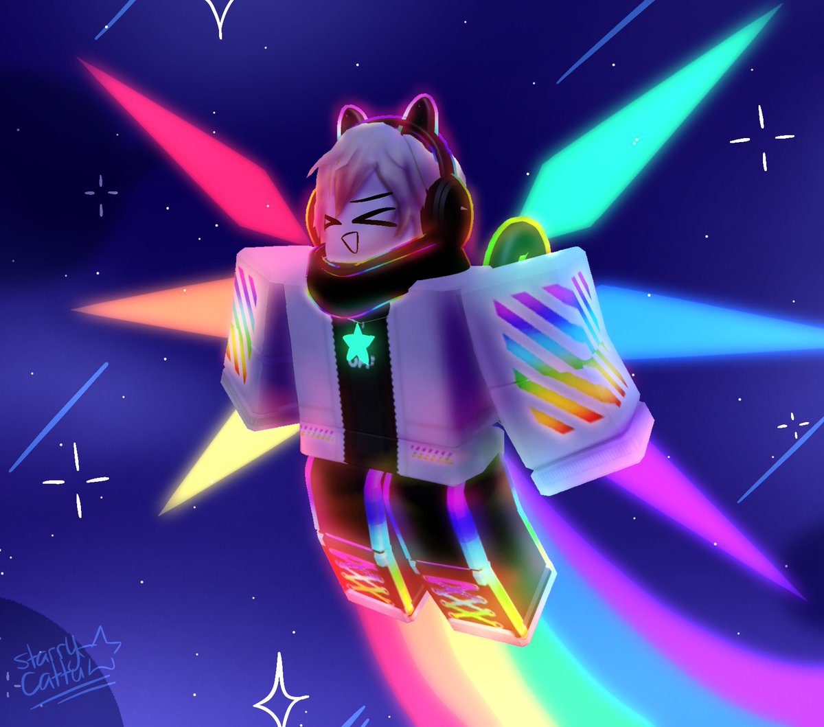 CattuStarry's tweet image. Imagine designing the character + pose and editing it in mobile instead of PC
Anyways, here comes my boi Nyanyanya or Nyan for short (fusion of Memer x Rainbow) :3
#starglitcher #roblox #robloxedit #catalogavatarcreator