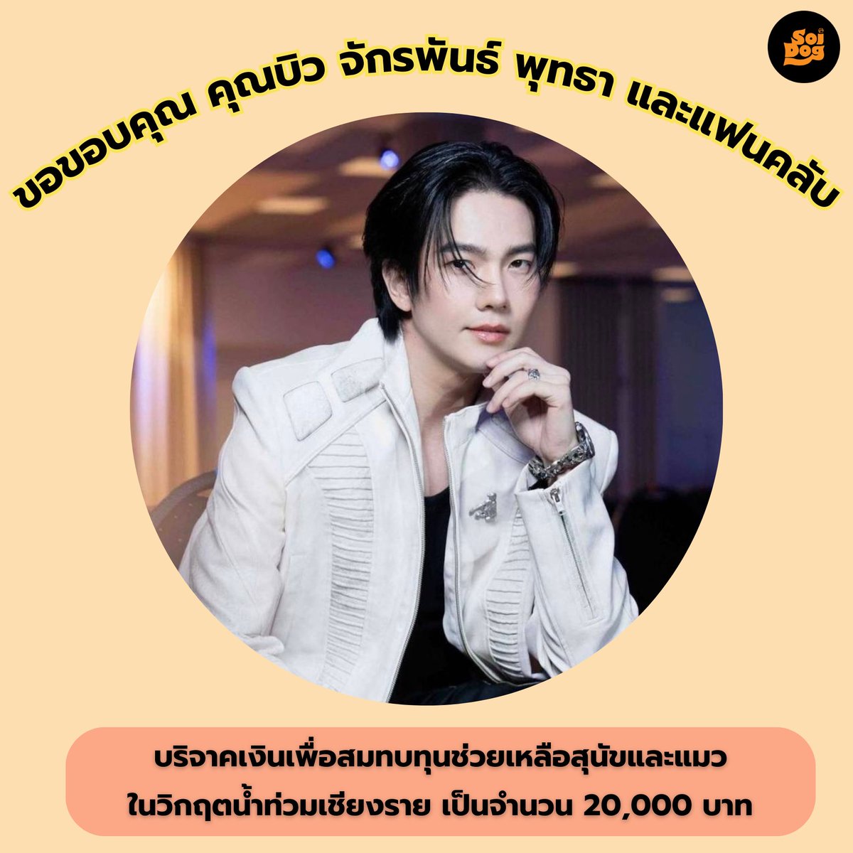 ขอขอบคุณ คุณบิว จักรพันธ์ พุทธา และแฟนคลับสำหรับการบริจาคเงินช่วยเหลือสุนัขและแมวในเหตุการณ์น้ำท่วมที่เชียงรายเป็นจำนวนเงินทั้งสิ้น 20,000 บาท

#ซอยด๊อก #มูลนิธิเพื่อสุนัขและแมว #soidog #soidogfoundation #หมา #แมว #น้องหมา #น้องแมว #บิวจักรพันธ์ #BuildJakapan
