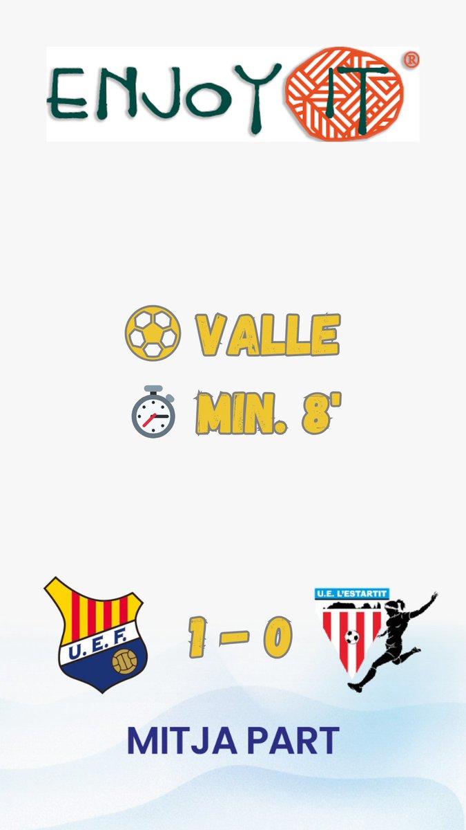 UEFigueres's tweet photo. @AficioUEF @pere_cantenys @EloiBordasPerez @YouTube @uelestartit @JtiRadioTV ⏸️ MITJA PART
#UEFigueres 1️⃣🆚0️⃣ #UELEstartit
⚽ Valle
⏱️ Minut 8' https://t.co/sG4XUjuzlZ