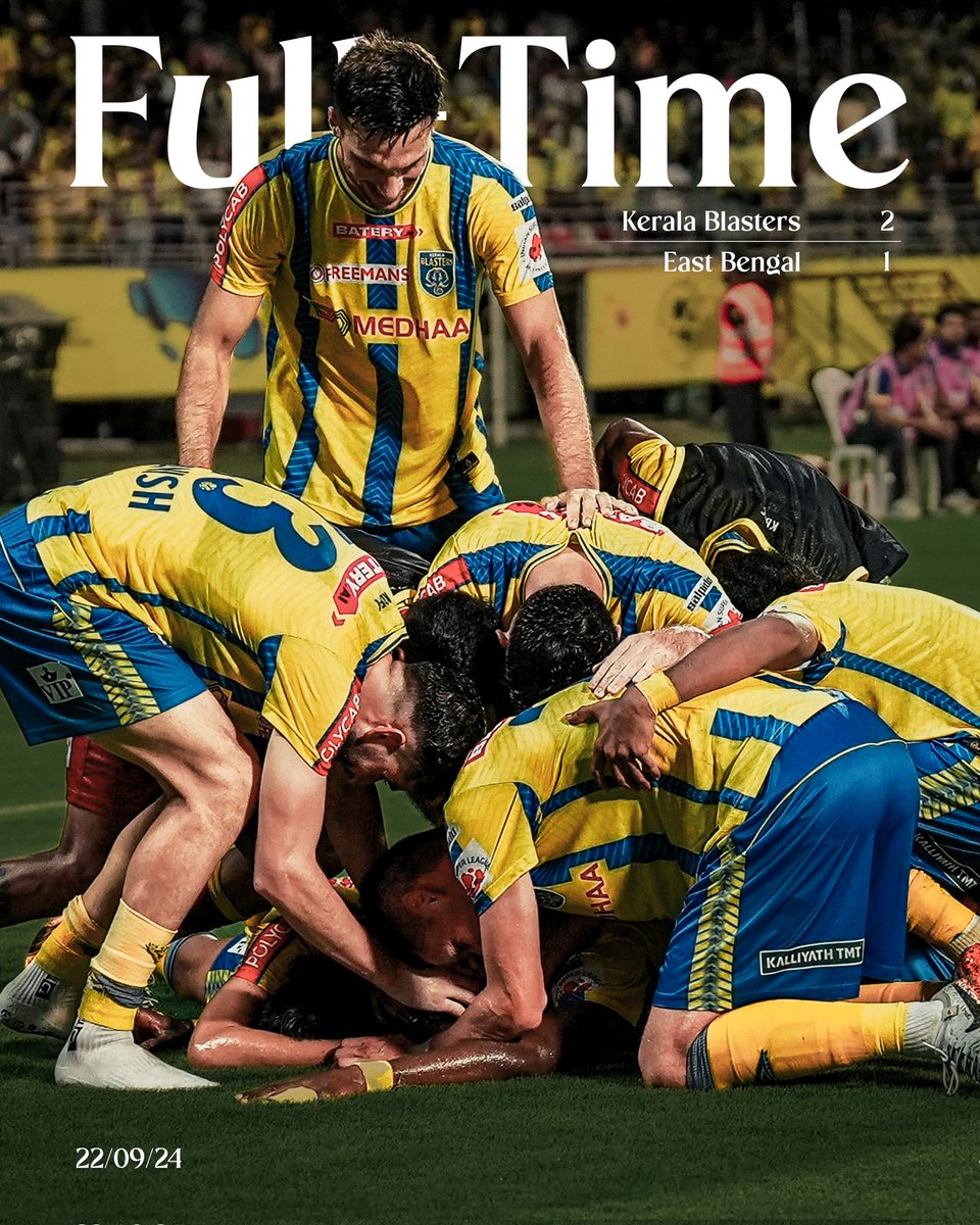 KeralaBlasters's tweet image. That’s a wrap at Kaloor! 3⃣ points secured with a brilliant late winner from Peprah! 

#KBFCEBFC #KBFC #KeralaBlasters