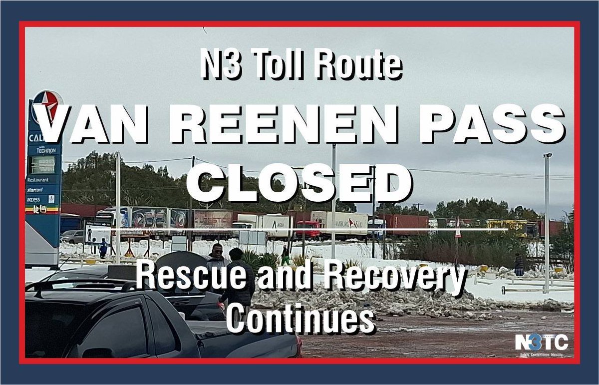 #N3TrafficUpdate  The #N3TollRoute REMAINS CLOSED from #TugelaPlaza to #Harrismith as #RescueAndRecovery continue on #VanReenenPass. DON’T ignore #SafetyInstructions: It #HampersEfforts Help us with your #Cooperation #Patience and #Compliance- bit.ly/3zEJW1o