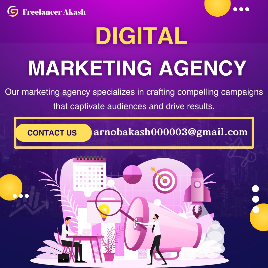 I am  a professional Digital Marketing Expert. If you want to make your online market grow faster and attract more visitors. Than you have come to the right place. I will help you to grow your online market fast and reach the audience
#DigitalMarketingExpert #OnlineMarketing
✅