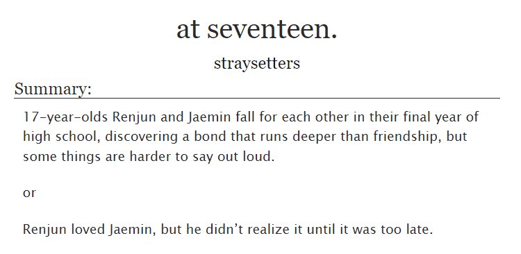 arawatsulat's tweet photo. at seventeen.
a #renmin / #jaemren au

- completed / part 2 of ceo rj x sec jm series specials
- (mainly) high school jaemren
- chaptered fic (3 chapters)
- 55k words
- tw; family issues/mental health

🖇️ https://t.co/e5uj1Rr48l https://t.co/NuswP5kfje