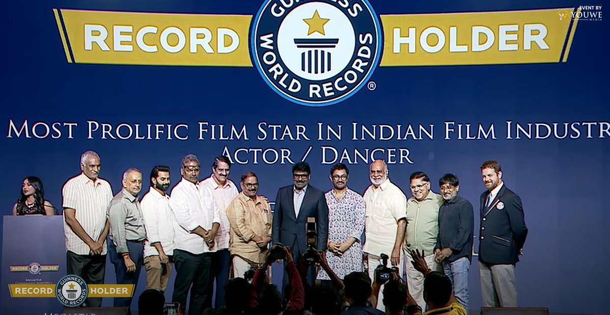 AndhraBoxOffice's tweet photo. #GuinnessRecordForMEGASTAR: 

The Guinness World Records has recognised Megastar Chiranjeevi Konidela as the Most Prolific Film Star in Indian Film Industry, Actor / Dancer On 22 September 2024!

Megastar has performed 24000+ dance moves in 537 songs in his 156 films in a span of 45 years.