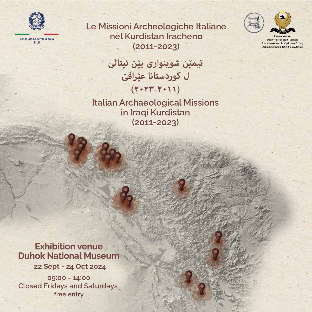 ItalyinKRI's tweet photo. Visit the exhibition on #ItalianArchaeologicalMissions in #KRI at #DuhokNationalMuseum 

سەرەدانا پیشانگەها تیمێن شوینوارناسی یێن ئیتالی ل هەرێما کوردستانێ بکەن ل مۆزەخانا دهۆک یانیشتمانی https://t.co/GIOnPvXOkq