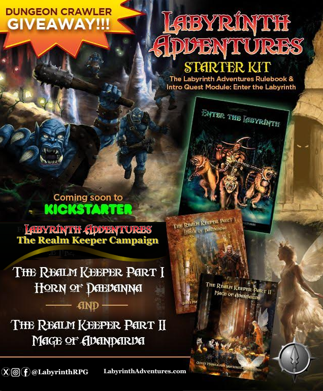 LabyrinthRPG's tweet image. IT'S GIVEAWAY TIME! Enter for your chance to win the Labyrinth Adventures Starter Kit, which includes the Rulebook and our first module, Enter the Labyrinth. You will also receive a $50 Amazon gift card!
Giveaway Link Here: bit.ly/3XOq8C5

#Giveaway #ttrpgcommunity