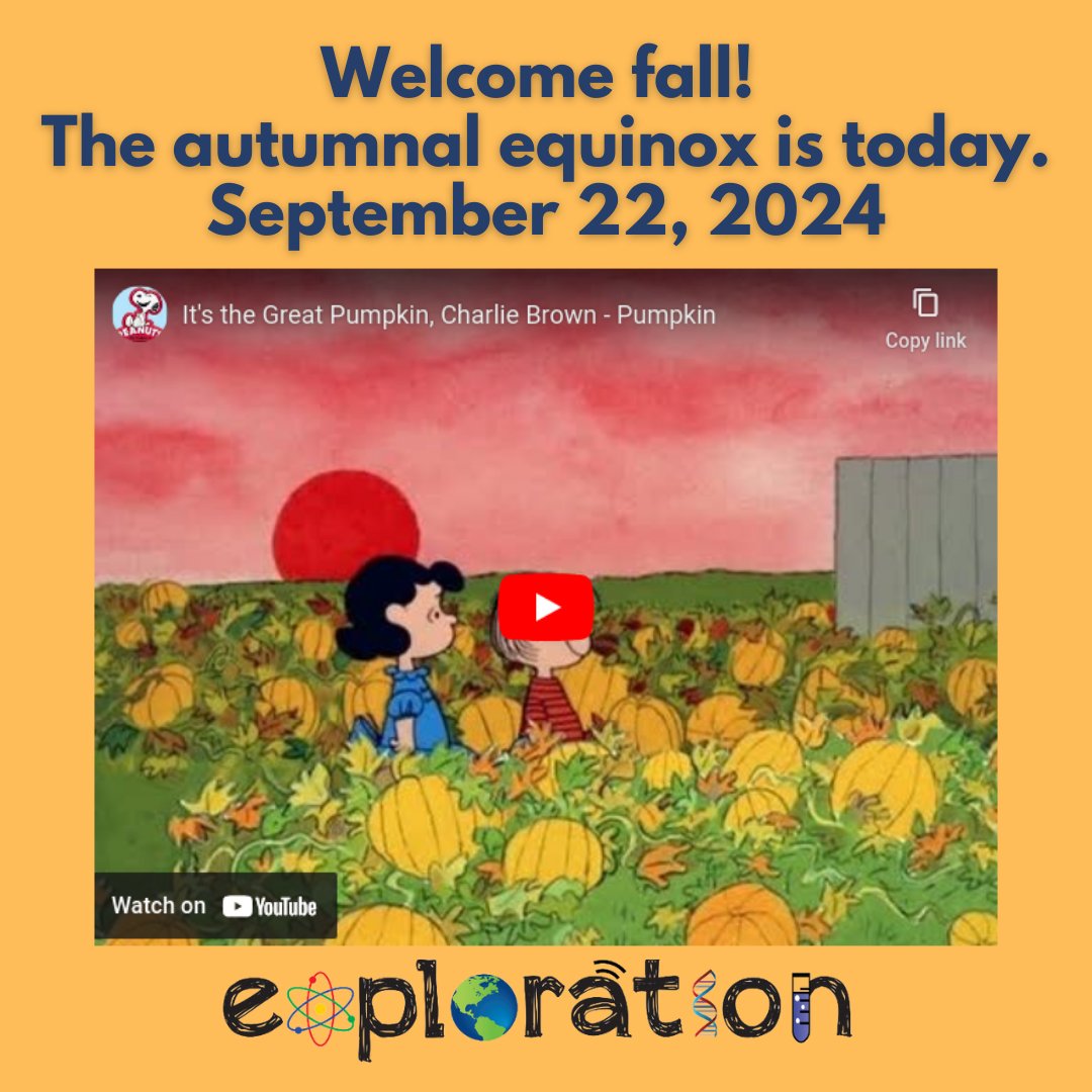 September 22, 2024 is the Fall Equinox. It is a time to embrace the season's beauty, Watch the video clip from, It's the Great Pumpkin, Charlie Brown!

youtube.com/watch?v=6_Nzw2…
#explorationrochester #expoallin

#expoallin  #explorationrochester