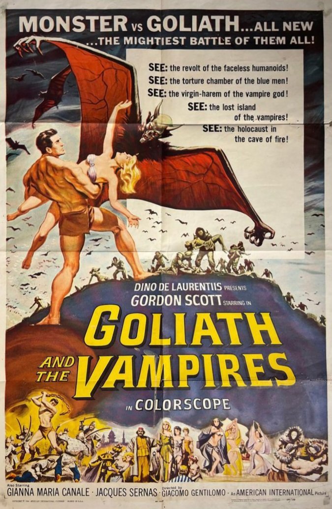 TheFilmFair's tweet photo. USA movie poster for #GoliathAndTheVampires (1961 - Dir. #SergioCorbucci #GiacomoGentilomo) #GordonScott #LeonoraRuffo #JacquesSernas https://t.co/vkydoBSTfS