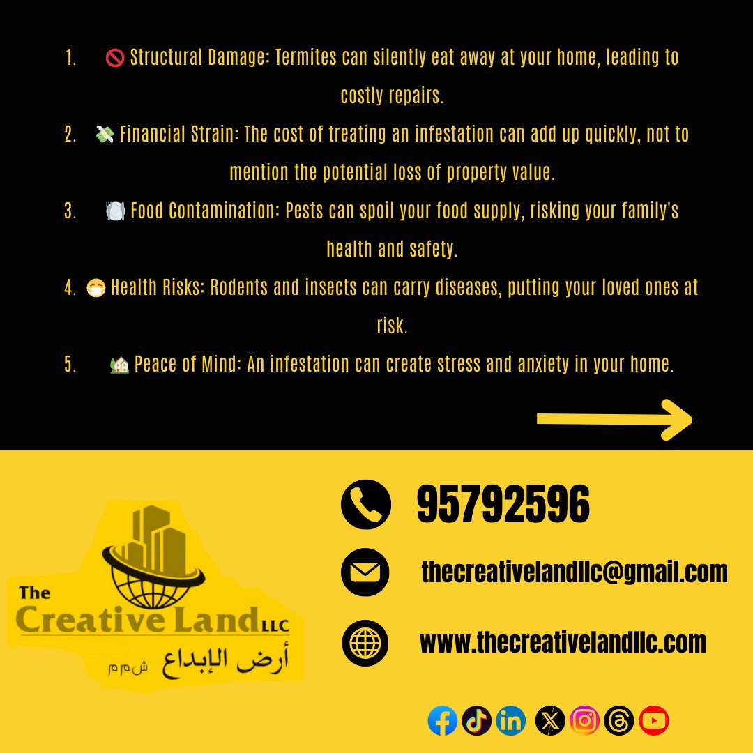 CREATIVELANDLLC's tweet photo. 🌿 Don’t Let Pests Win! 
#PestControl #HomeProtection #PestPrevention #HealthyHome #TermiteDamage #RodentControl #PeaceOfMind #ProtectYourInvestment #حيفا #تل_ابيب https://t.co/GsM4B0eXgt