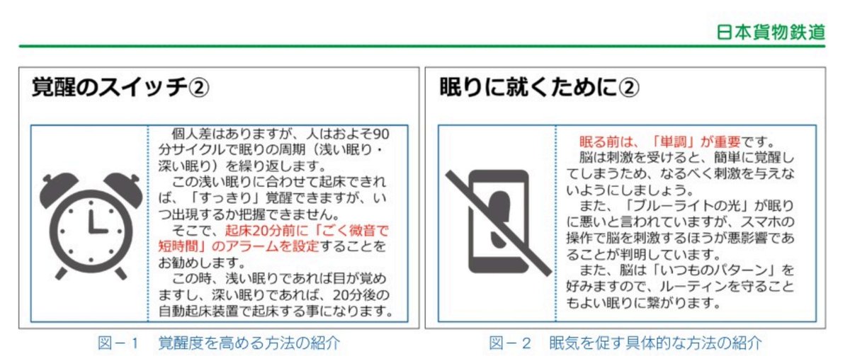 Green_Komatsu's tweet photo. 運転協会誌のバックナンバー目次を読んでたら、睡眠特集を見つけた。

JR九州とJR貨物の睡眠対策が非常に具体的で、一般人にも役立つ内容だと思った。 https://t.co/gv6MLb7lbq