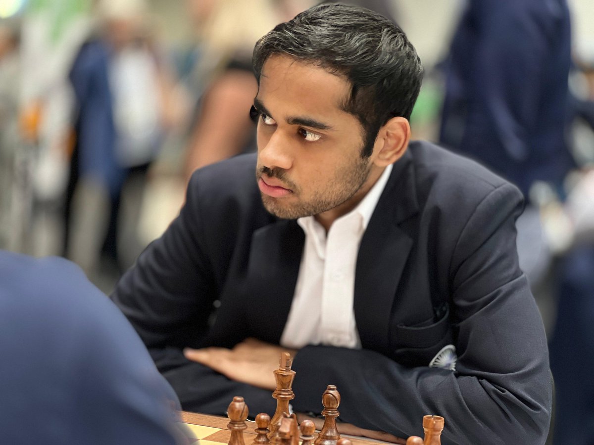 ChessbaseIndia's tweet photo. Arjun Erigaisi literally can't stop winning. He takes down GM Jan Subelj with the Black pieces in the final round of the Chess Olympiad! Arjun finishes the event with an extraterrestrial score of 10/11. Arjun is World no.3 right now with a live rating of 2797.2!

Arjun is most definitely winning the Individual Gold medal on board 3. And Team India is all set to win their first ever Team Gold medal in the Chess Olympiad!

Photos: Aditya Sur Roy 
#chess #chessbaseindia #ChessOlympiad2024