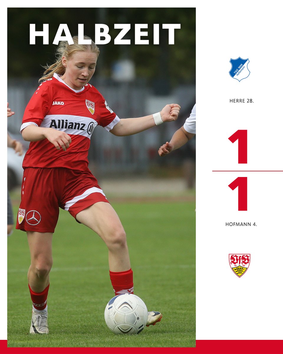 VfB_Frauen's tweet photo. ⏸️ Pause in St. Leon-Rot! Nach dem frühen Treffer von Linette #Hofmann (4.) kommt die TSG zurück und gleicht in der 28. Minute durch Vanessa #Herre aus. Weitere Torraumszenen bleiben zunächst aus. Dranbleiben, Mädels! ⚪🔴💪
TSG Hoffenheim U20 🆚 VfB Frauen 1:1 (45.)
#VfBFrauen | #Regionalliga | #VfB