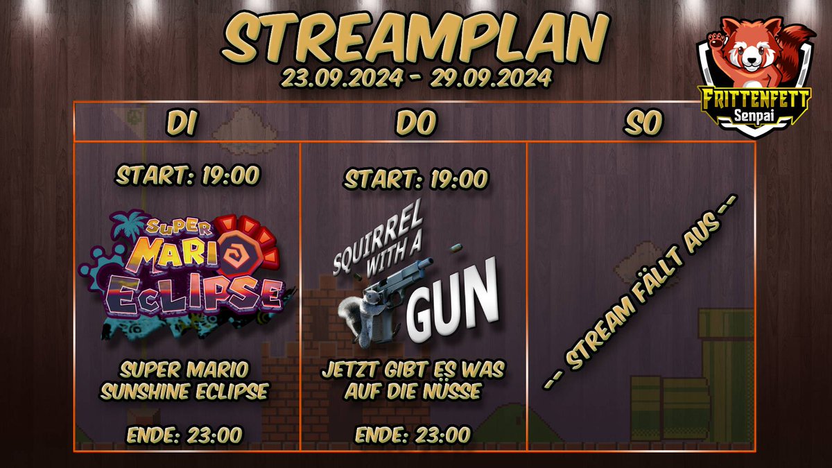 FrittenfettTV's tweet photo. Streamplan für die nächste Woche. https://t.co/LTcCwlIex3