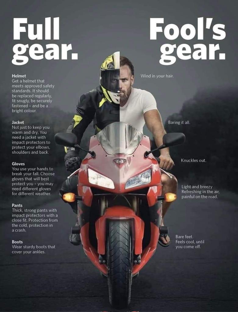 BantamBiker's tweet photo. It's not my picture, but I fully agree with the sentiment. #atgatt #biker #full #foolsgear https://t.co/mndQ86USII