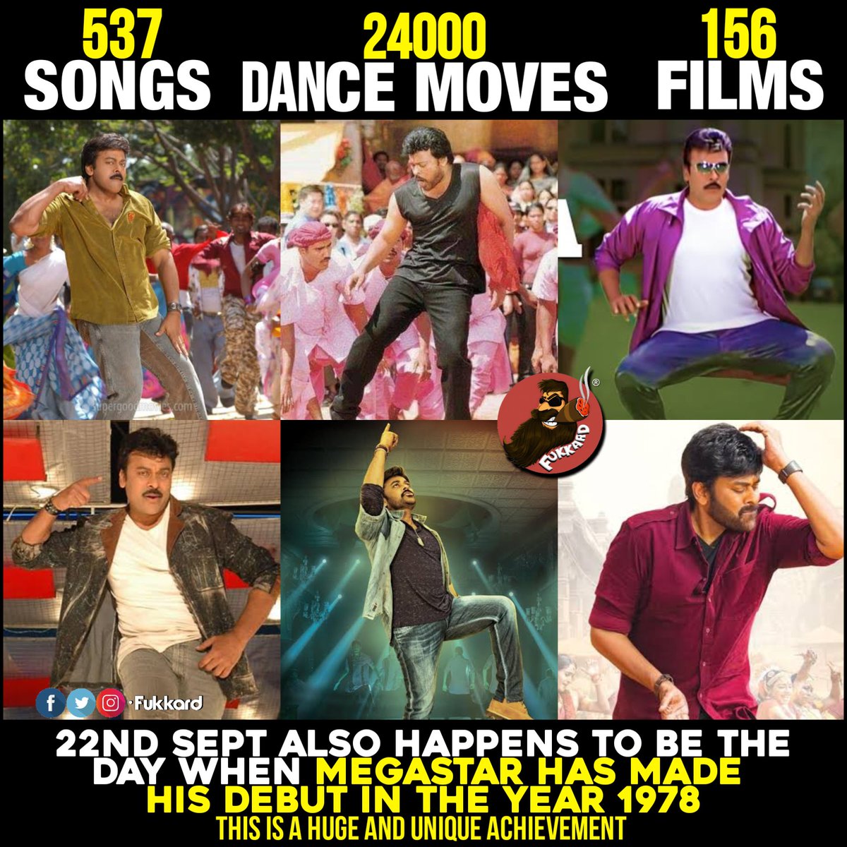 ChemYedu's tweet photo. Most Prolific Film Star in INDIAN FILM INDUSTRY.. ACTOR / DANCER".

Megastar Chiranjeevi garu has performed 24000 Dance Moves in 537 Songs in his 156 Films in a span of 45 years.

Jai Ho🙌🏼 MEGASTAR @KChiruTweets 🙏🏼

#GuinnessRecordForMEGASTAR https://t.co/VRX2zdBIQ2