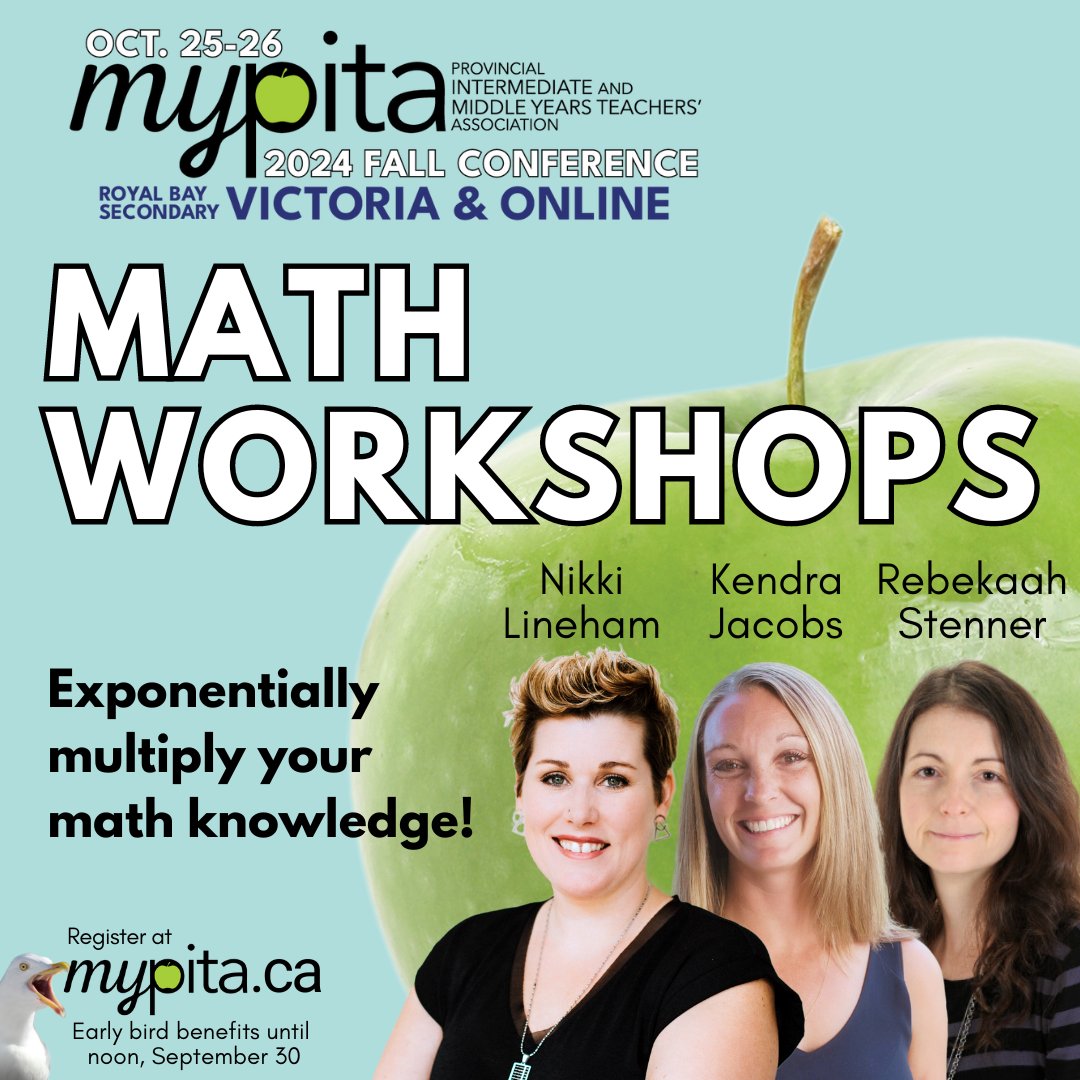Nikki Lineham, Kendra Jacobs, and Rebekaah Strenner will exponentially multiply your math knowledge and lessons. Register at mypita.ca for the myPITA Conference on Friday, October 25. #myPITA #PSAday2024 #professionaldevelopment #teachers #math #mathtechers