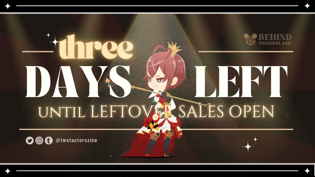 🍿 3 DAYS UNTIL LEFTOVER SALES 🍿

After tidying things backstage, we are delighted to announce that Leftover Sales will run from 25 September to 20 October!
