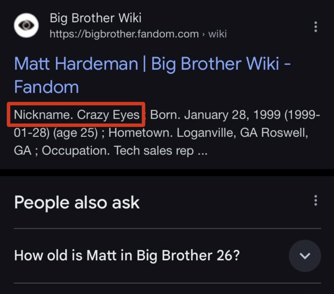 v_verite's tweet photo. @thecareyWo Nickname: Crazy Eyes #MattHardeman
#BB26 https://t.co/E5fXuIfC9Z