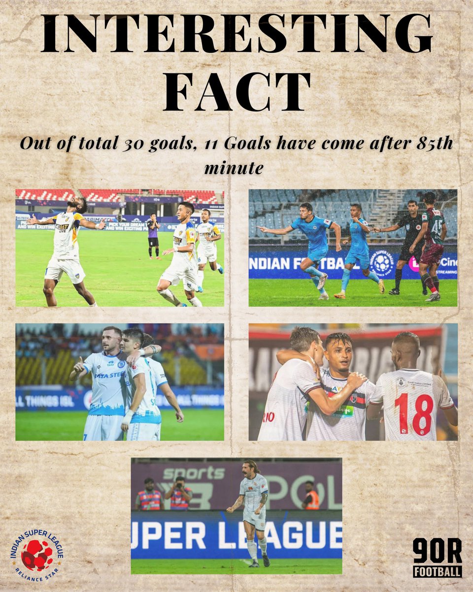 90rfootball's tweet photo. Late-game Magic! ⚽ Out of 30 goals in the Indian Super League so far, 11 have come after the 85th minute ⏱. The drama doesn't end until the final whistle! 🔥 Who’s ready for more last-minute thrillers?
#ISL #LateGoals #IndianFootball🇮🇳 #LastMinuteMagic💥 #GameOn #LetsFootball https://t.co/HMGi2M3TVF