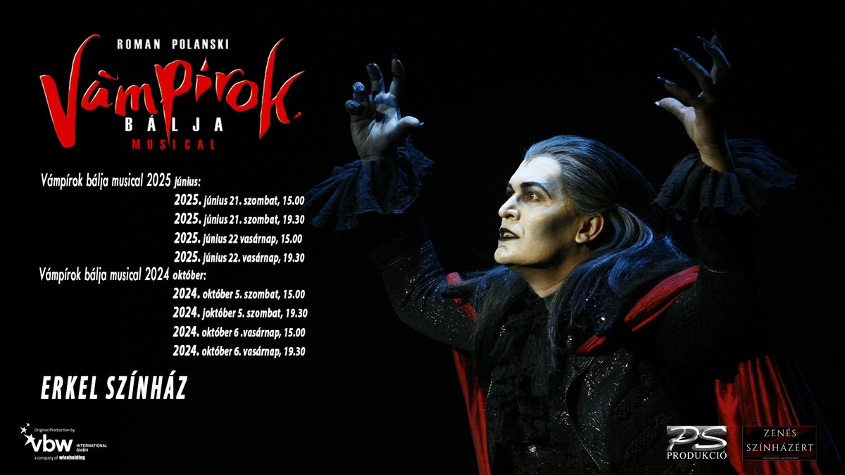 📷Ne hagyd ki a Vámpírok bálját az Erkel Színházban!📷 psprodukcio.jegy.hu
📷 Október 5. szombat, 15:00, 19:30 és 6. vasárnap, 15:00, 19:30
📷 Erkel Színház
#PSProdukció #TanzDerVampire #ErkelSzínház
#TanzDerVampireMusical #VámpírokBáljaMusical
#KentaurArt #NeMaradjLe