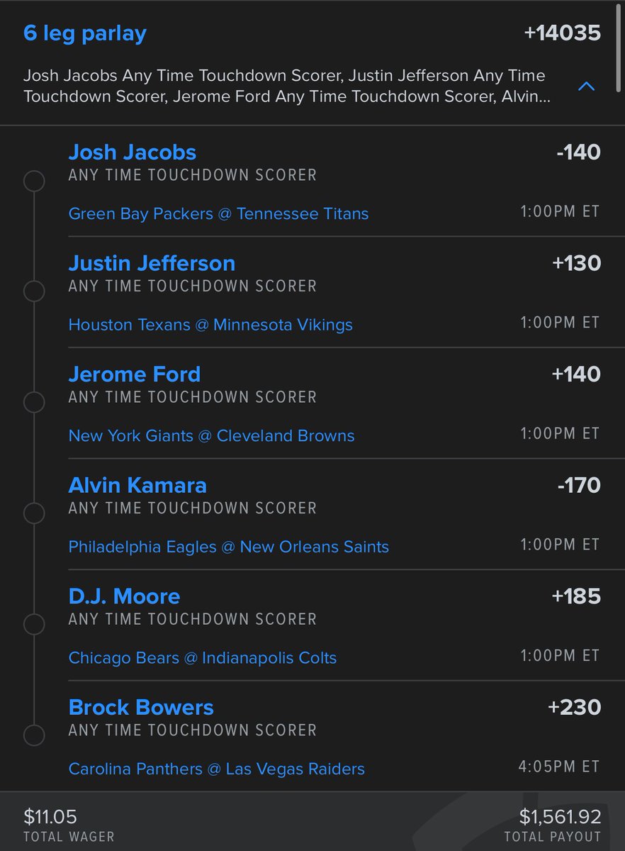 GreenBeamBets's tweet photo. #NFL 6 Leg ATTD Parlay 🏈💣

Good Luck if tailing! 

#GamblingX https://t.co/LvZAy4uf9B