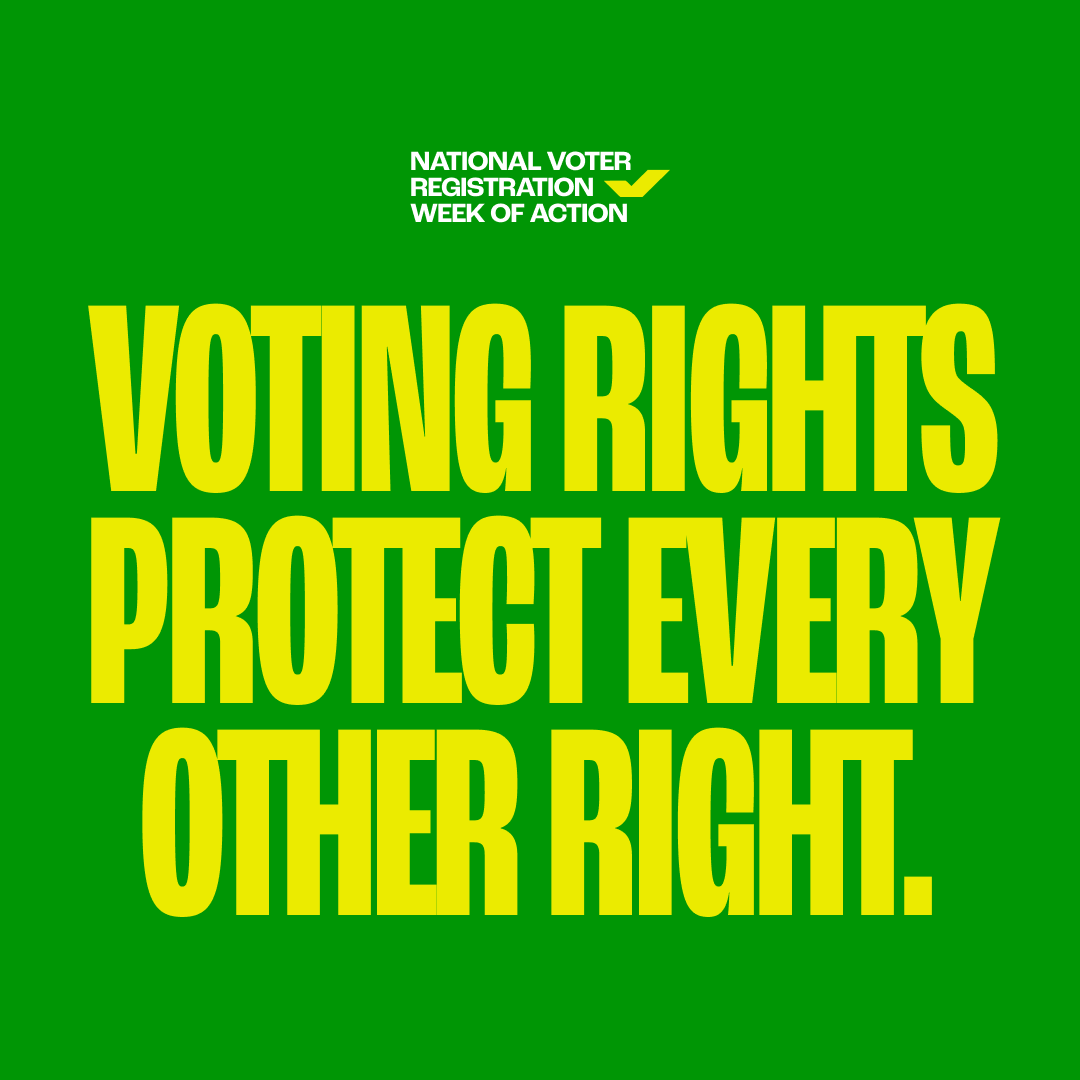 WhenWeAllVote's tweet photo. When everyone has access to the ballot box, we can make our voices heard on ALL the issues that impact us.

This National Voter Registration Week of Action, make sure your #VotingSquad is ready to show up on Election Day. 🗳️

Help them register to vote at https://t.co/wN2v04HTc1. https://t.co/4oNO9DEgZl