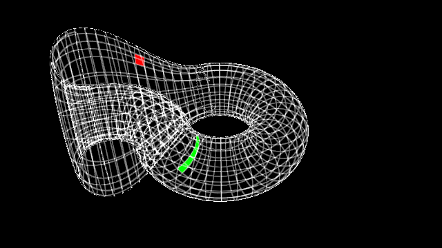 FabriceNEYRET's tweet image. By popular demand, here is the #shadertoy Snake game on Klein bottle :-D 
( 1889 chars for whole game logic + procedural shape + ray-marching ;-) . Some remaining artifacts, though ).
shadertoy.com/view/43ByRW