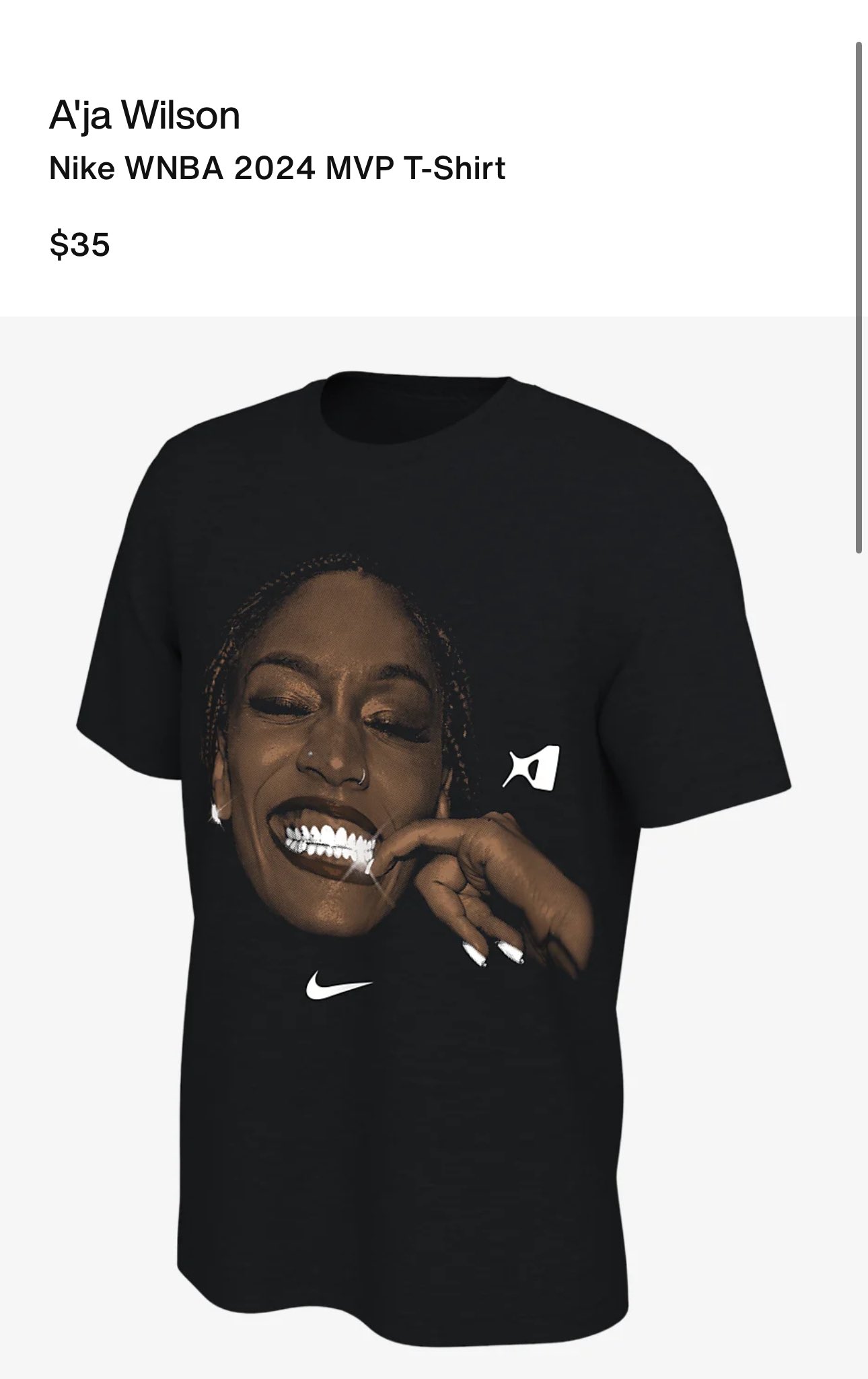 国内未発売　Nike A'ja Wilson WNBA 2024 MVP Tee A'ja Wilson Las Vegas Aces Men's Nike WNBA MVP T-Shirt. Nike.com