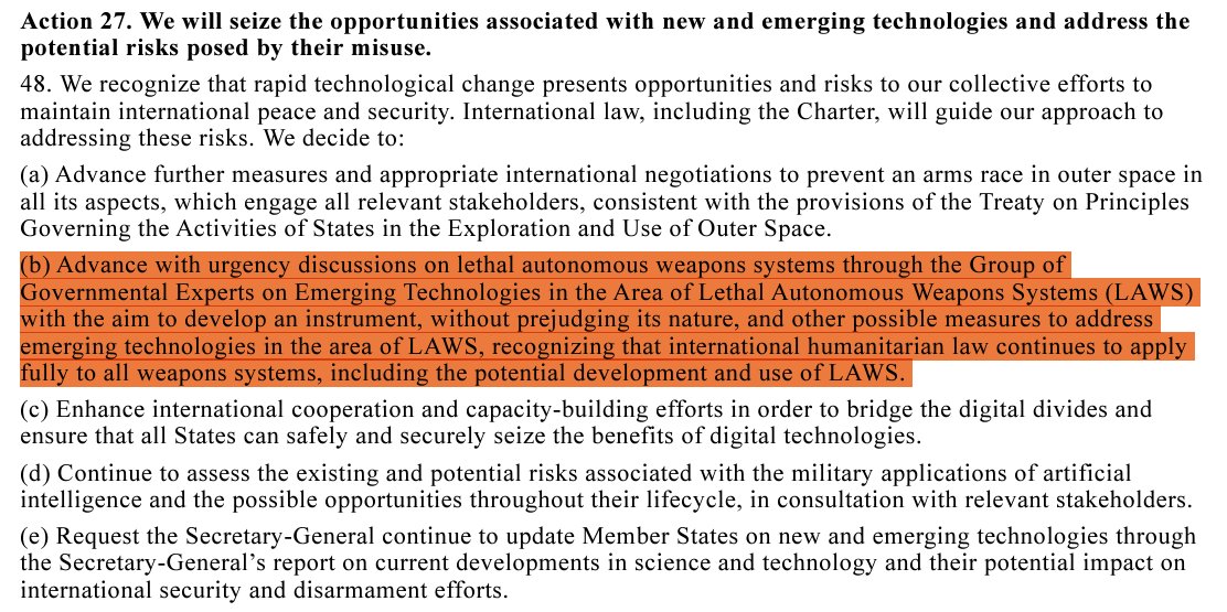 BanKillerRobots's tweet image. The #PactForTheFuture is adopted 🗳️✅ Here&apos;s what it says about #AutonomousWeaponsSystems...