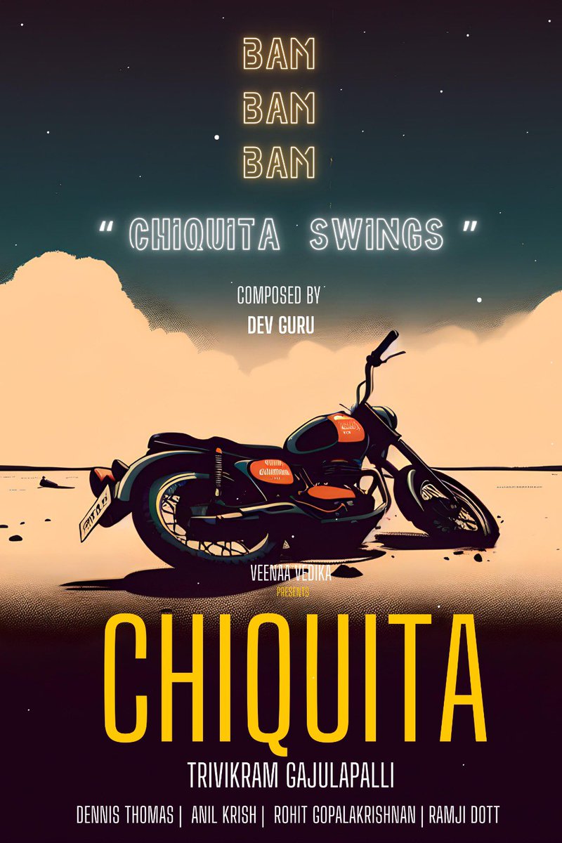 Make way for #CHIQUITA .. My next song is about to release soon. Its an English song with unique visuals corelating the universal astral aspects of God and Human. It is Directed by my good friend Trivikram who has been the talk of the town. Droping the bambambam very soon…!!!