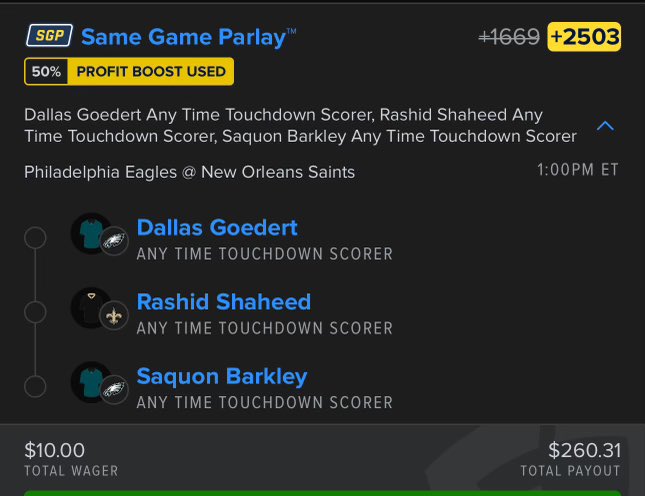 GamblersRUsPSR's tweet photo. Week 3 NFL bets locked in! 🏈💰 Scotty 2 Hotty is coming in HOT with an Anytime TD Scorer Parlay and a Same Game Parlay for the Eagles vs. Saints clash. 🔥 Meanwhile, Gus the Bus is stuck in VA, so no bets for him this week! #NFLBets #Week3 #SportsBetting @scott_barber https://t.co/9dbLz7I3Ta