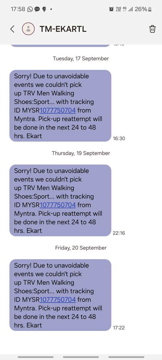 psavijay's tweet photo. @MyntraSupport Hi I am not patiently waiting, I m checking various ways of manipulation practices by @myntra including your latest sms message. Till yesterday return delivery cancelled everyday by your service provider ecart and irresponsible reply now @MyntraSupport , time to uninstall Myntra https://t.co/w8wILiXNsl
