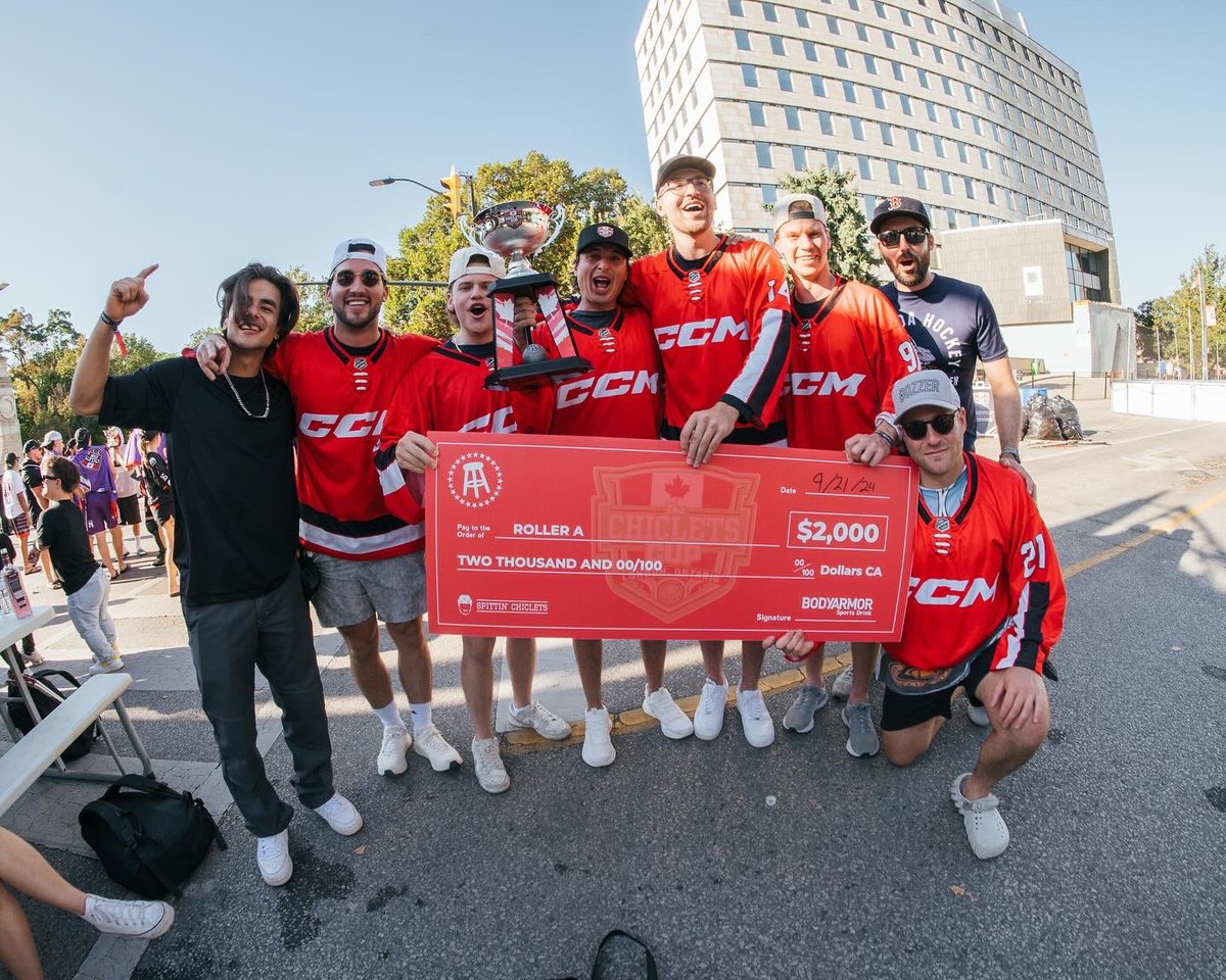 MikeGrinnell_'s tweet photo. Another @chicletscup in the books. Very grateful. Thank you to all of Chiclets Nation, the city of London and Team CCM for donating money to cancer research for me to join the boys and win it all. Is winning the top roller division good?? I feel like it is. https://t.co/6eRDjFkScX