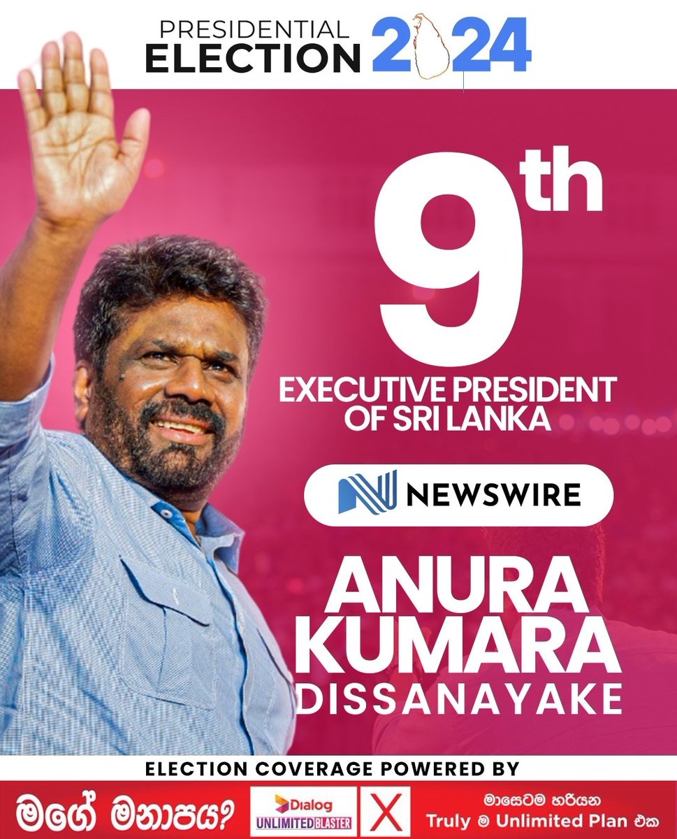 Official: Anura Kumara Dissanayake has won the 2024 Sri Lanka Presidential Election. He will be the 9th Executive President of Sri Lanka