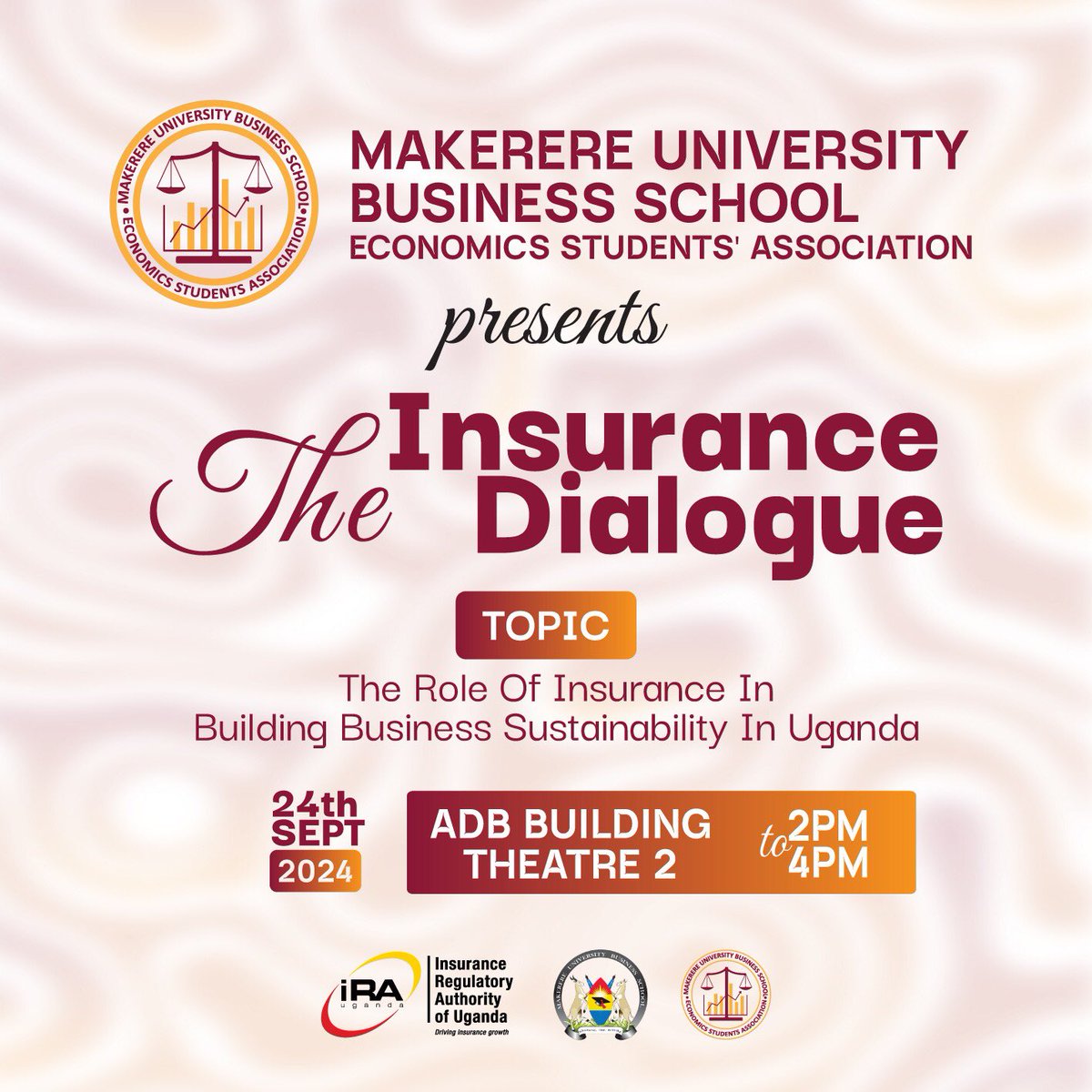 MUBS_ESA's tweet photo. Join our Insurance Dialogue with @IraUganda this Tuesday 24th September, 2024. Let's discuss life, health, auto & home insurance with industry experts. Clarify policy options & secure your future.
#InsuranceDialogue #FinancialSecurity #ProtectYourFuture https://t.co/zp7WFqjolk