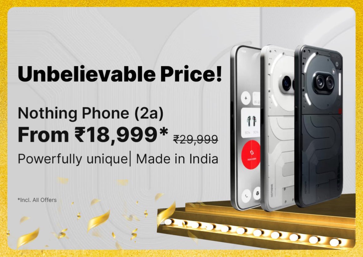 AtoZTechDeals's tweet photo. Nothing Phone (2a) at Rs.18,999 during Flipkart Big Billion Days Sale

#FlipkartBigBillionDays2024 https://t.co/IokOhnJczl