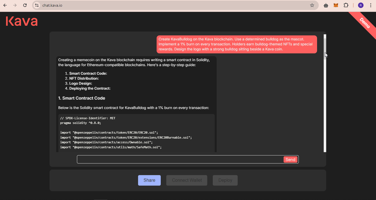 RaulRuby3's tweet image. I created KavaBulldog on the Kava blockchain using #KavaAI  chat.kava.io. 

Name: KavaBulldog
Symbol: KAVA-BULLDOG
Blockchain: Kava Network (EVM-compatible)
