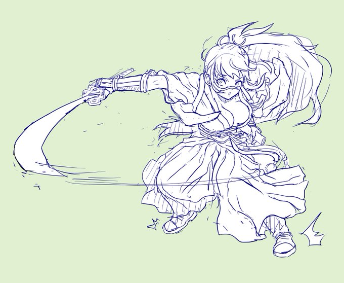 #サムライヴァンキッシュ
アザミのバトル時のカットインラフ!
以前描いたのは躍動感が足りなかったので・・・
必殺技の時に表示させたい! 