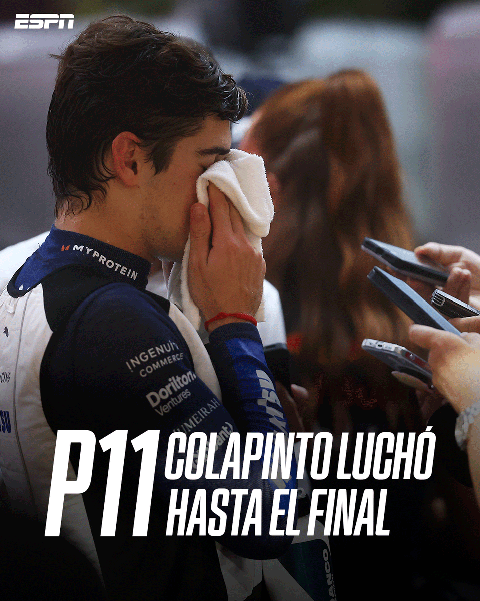 ESPNArgentina's tweet photo. 👏🏻 ¡CERQUITA DE LOS PUNTOS! Franco #Colapinto 🇦🇷 luchó por la décima posición hasta la última vuelta, pero no llegó a pasar a Checo #Pérez y terminó 11°.

➡️ Salió desde la P12, adelantó tres posiciones en la largada con una maniobra maravillosa, pero los de atrás le hicieron undercut en la parada y no pudo recuperar el lugar.

😡 Cuando estaba a tiro de Checo, la bandera azul lo obligó a levantar para dejarlo pasar a Lando #Norris.