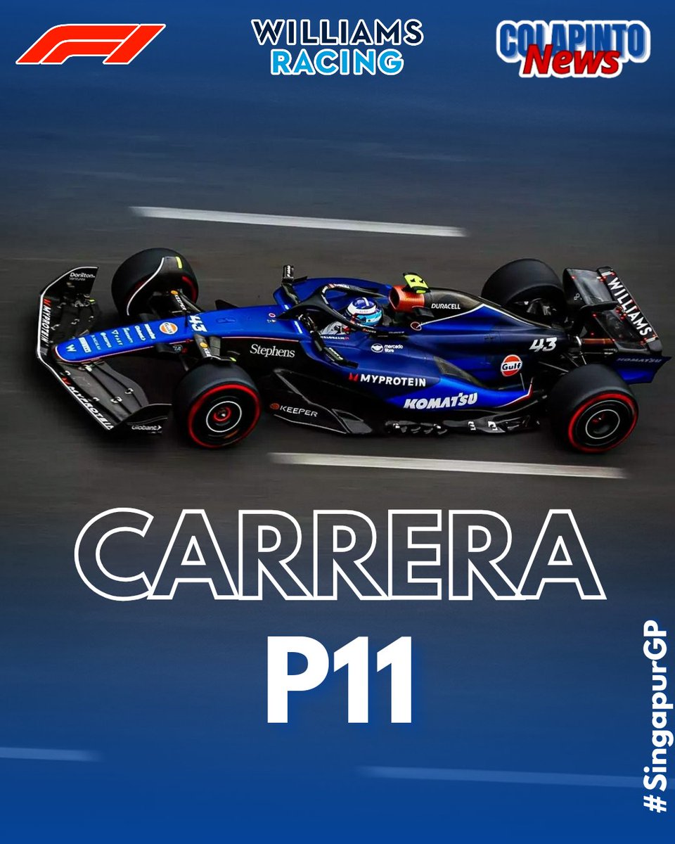 #F1 | Colapinto P11 en Singapur🏁

Gran actuación de Franco en Marina Bay, no sumo puntos pero si experiencia. Recordemos que hace un año lo veíamos en F3, valoremos todo lo que estamos viviendo. 

Vamos Fran! Nos vemos de vuelta con más fuerza en Austin💪🇦🇷

#FranColapintoEnF1