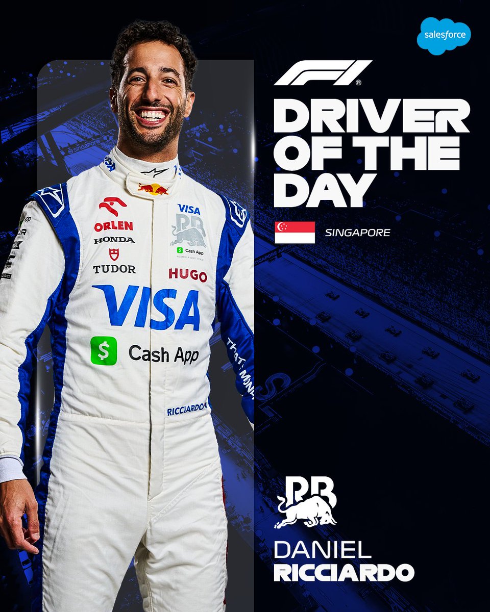 Formula 1 (@f1) on Twitter photo What a legend this guy is 🤩
<a href="/danielricciardo/">Daniel Ricciardo</a> is your #F1DriverOfTheDay
#F1 #SingaporeGP <a href="/salesforce/">Salesforce</a> What a legend this guy is 🤩
<a href="/danielricciardo/">Daniel Ricciardo</a> is your #F1DriverOfTheDay
#F1 #SingaporeGP <a href="/salesforce/">Salesforce</a>