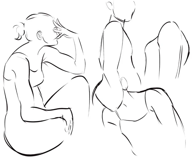 one of the things i struggle with in art is the fact that i constantly erase and redo things. so i tried doing sketches where i sat on my other hand and wasnt allowed to undo or erase, but what actually helped was doing sketches where i could only do ONE confident stroke per line 