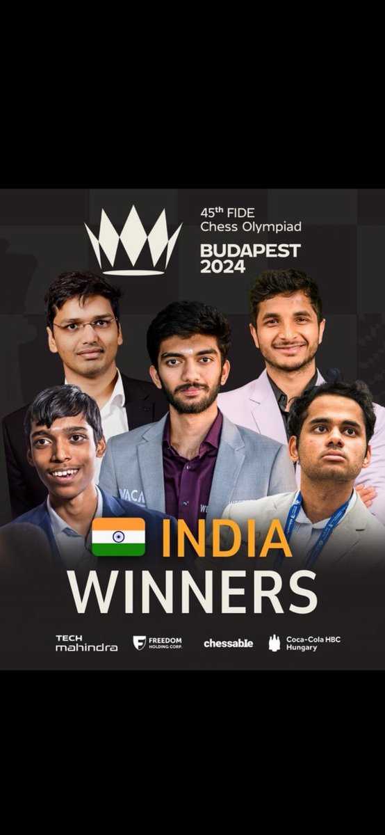 mafaz009's tweet photo. India wins both Open and womens gold at the chess olympiad. ♟️ 🇮🇳 
This will be engraved forever in golden words in the history of chess &amp; Indian sports arena. Today is 1983 of chess. 😃 
#ChessOlympiad2024 https://t.co/Voz109q4TI