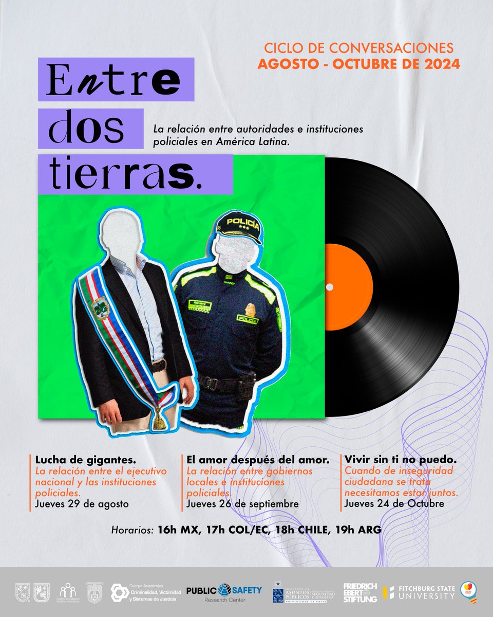 🔴 Conversatorio Virtual - 26 de septiembre
📆 Tema: El amor después del amor
💡 Límites, obstáculos y beneficios: La relación entre comandantes de policía y gobiernos locales en los países federales. 

Reflexionemos sobre los obstáculos comunes y los beneficios de esta relación