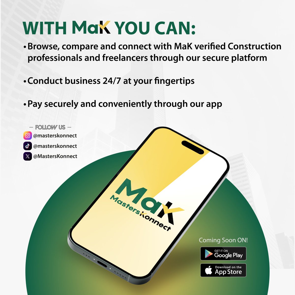 MastersKonnect's tweet photo. You're in charge! Manage your projects to success with ease on MaK. 
Follow us for more info @masterskonnect 
Or visit our website at https://t.co/zPvMthUfem
#MaK #Construction #freelance #Jamaica #ComingSoon #app #freelancer https://t.co/ppCunQt1Di