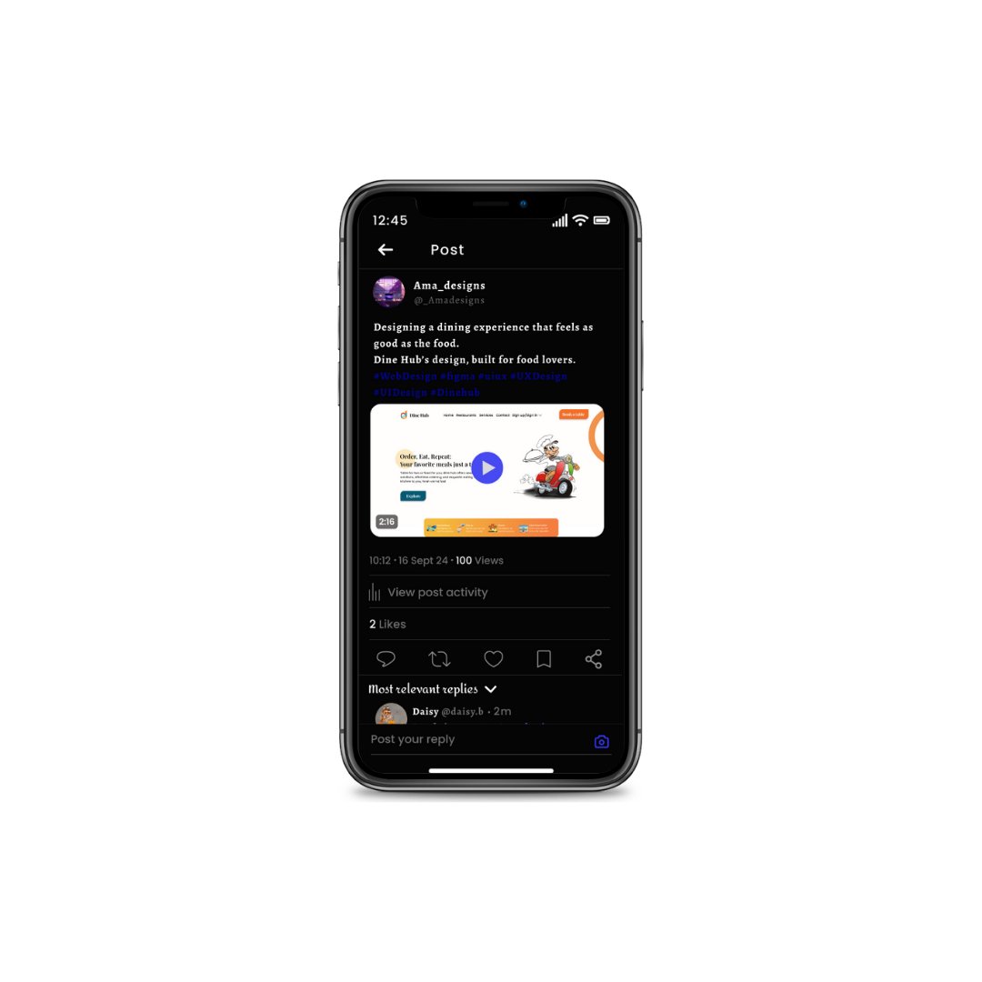 _Amadesigns's tweet image. Enhancing the Xperience😉.
 Imagine watching videos and engaging comments at the same time. As a UI/UX designer, I reimagined the interface for a seamless engagement Xperience .
Here's my take on an upgraded interface.
What do you think @elonmusk ?
#Xupdate #UXDesign #TechDesign