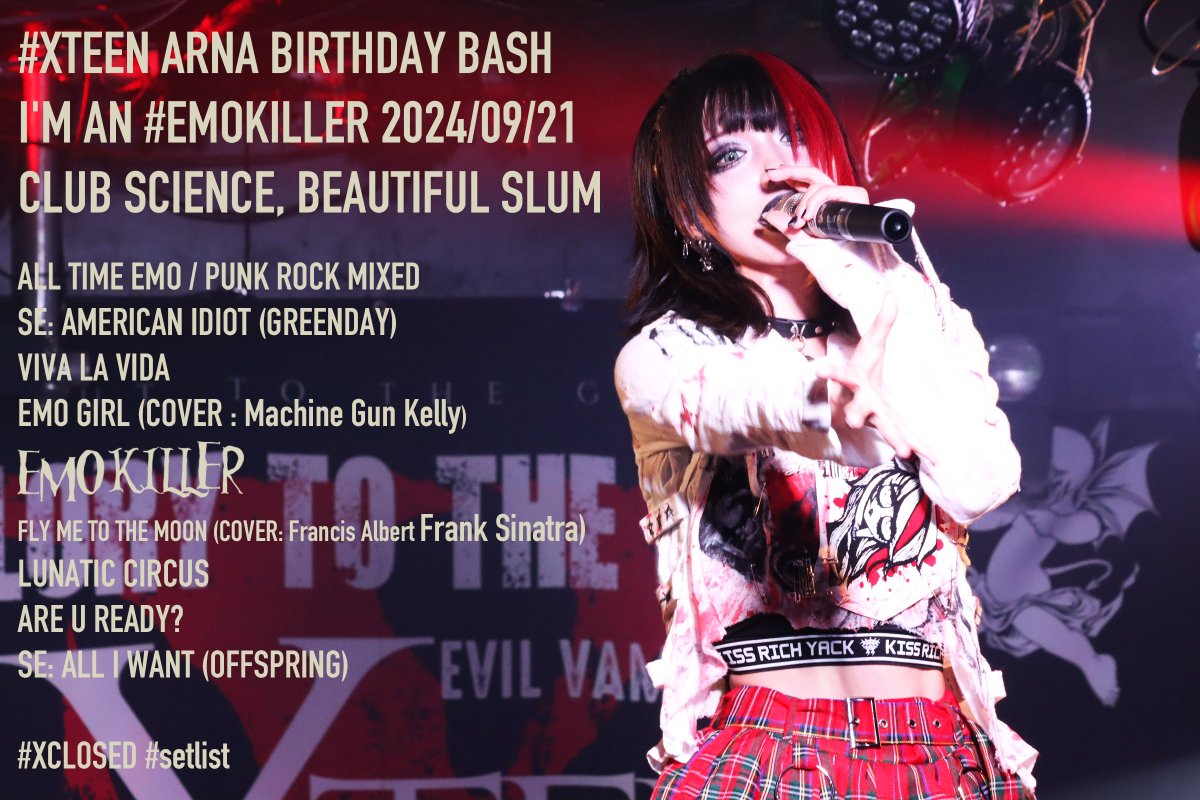 xteen_official's tweet photo. #XTEEN ARNA BIRTHDAY BASH
I'M AN #EMOKILLER 2024/09/21
CLUB SCIENCE, BEAUTIFUL SLUM
NIGHT SHOW: ARNA @9a___na 
#XCLOSED #setlist #StandFlower💐 https://t.co/7h3QbZxMFl