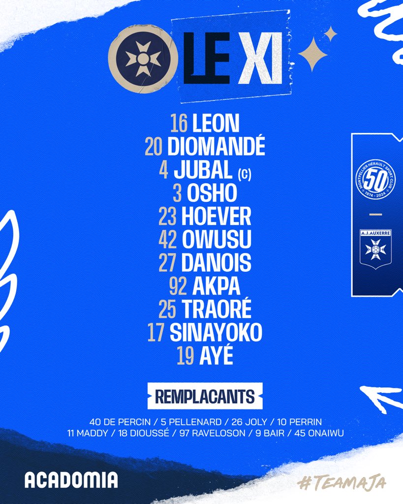 AJA's tweet photo. 🔵 𝐋𝐚 𝐜𝐨𝐦𝐩𝐨 𝐚𝐮𝐱𝐞𝐫𝐫𝐨𝐢𝐬𝐞 ⚪

Voici notre 1⃣1⃣ pour débuter la rencontre 🙌

#TeamAJA #MHSCAJA https://t.co/9dtHGPjA3G