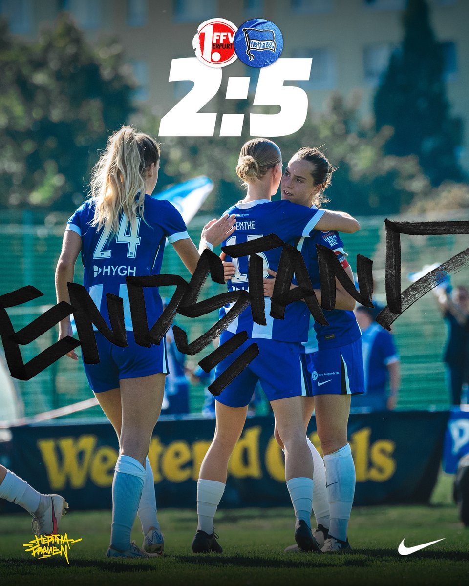HerthaBSCFrauen's tweet photo. 90': Abpfiff. Wir gewinnen auch das vierte Ligaspiel dieser Saison.
Unsere Gedanken sind allerdings aktuell bei Lotte #Reimold, die verletzt ausgewechselt werden musste. Gute Besserung, Lotte! 🙏💙
#FFVBSC #BSCFrauen #HaHoHe https://t.co/clFvxOndNr