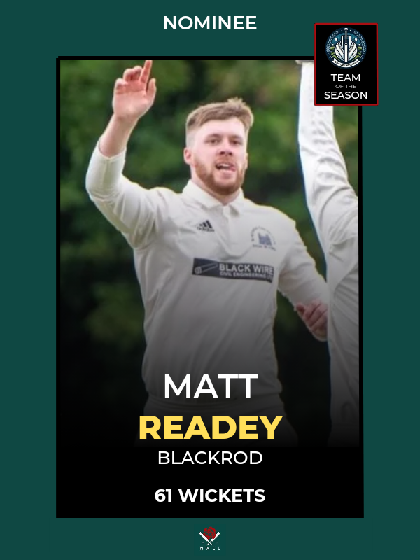 The fifth TOTS Nominee in the Senior Premiership is <a href="/BlackrodCC/">Blackrod Cricket Club</a>'s Matt Readey 👏

Does the bowler make it into your Team of the Season?

Photo ©️: Blackrod Sports Photos